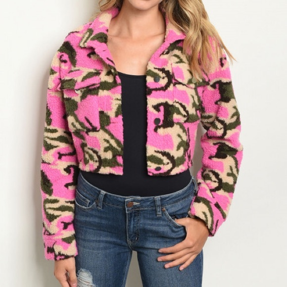 Pink camouflage soft fleece jacket - Picture 1 of 2